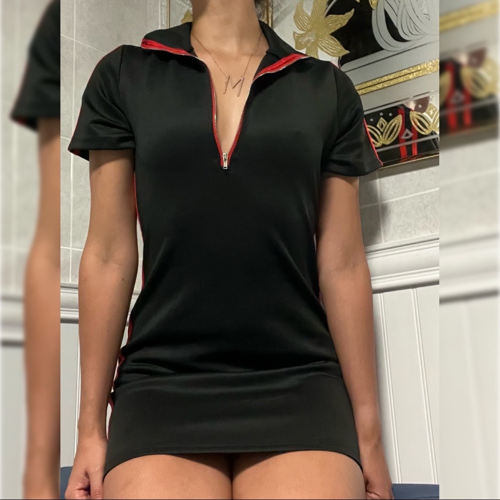 Black sporty dress with red stripes